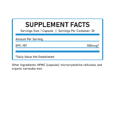Table showing the ingredient list of the Soothe BPC-157 supplement.